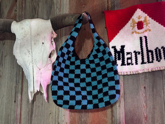 Teal & Black checker tote