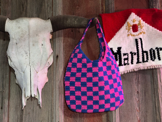 Pink & Blue checker tote