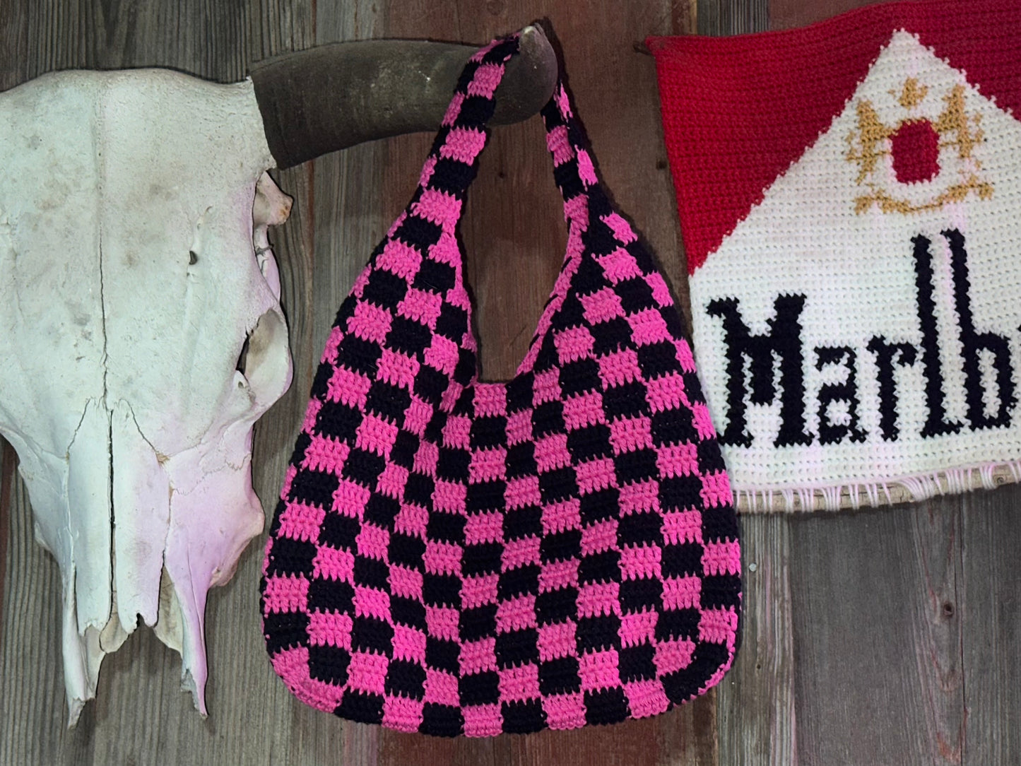 Pink & Black checker tote